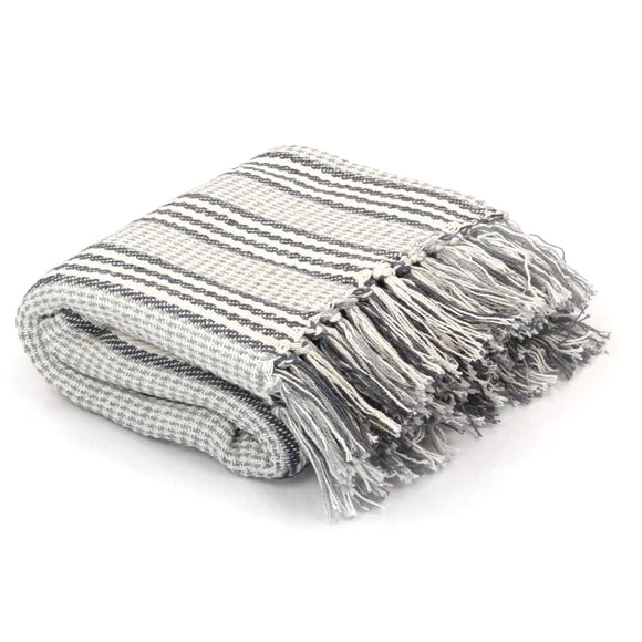 NNEVL Throw Cotton Stripes 125x150 cm Grey and White