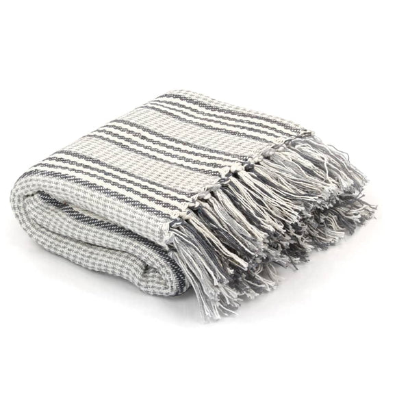NNEVL Throw Cotton Stripes 160x210 cm Grey and White