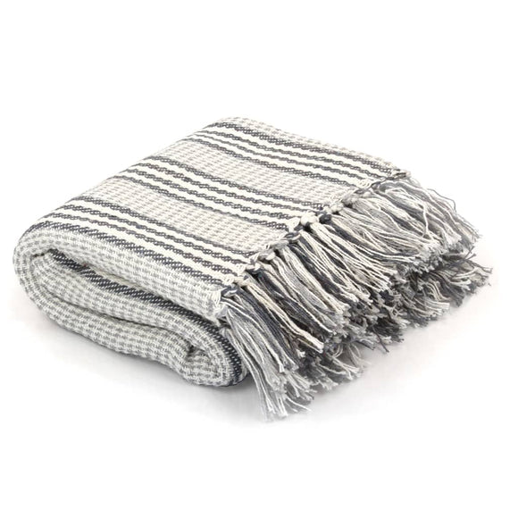 NNEVL Throw Cotton Stripes 220x250 cm Grey and White