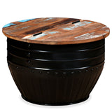 NNEVL Coffee Table Solid Reclaimed Wood Black Barrel Shape