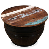 NNEVL Coffee Table Solid Reclaimed Wood Black Barrel Shape