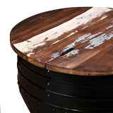 NNEVL Coffee Table Solid Reclaimed Wood Black Barrel Shape