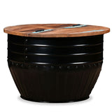 NNEVL Coffee Table Solid Reclaimed Wood Black Barrel Shape