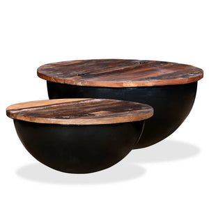 NNEVL Coffee Table Set 2 Pieces Solid Reclaimed Wood Black Bowl Shape