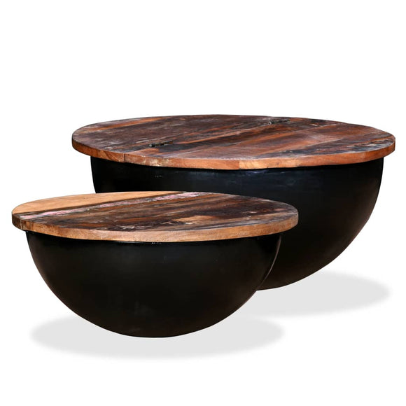 NNEVL Coffee Table Set 2 Pieces Solid Reclaimed Wood Black Bowl Shape