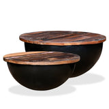 NNEVL Coffee Table Set 2 Pieces Solid Reclaimed Wood Black Bowl Shape
