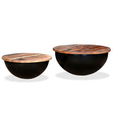 NNEVL Coffee Table Set 2 Pieces Solid Reclaimed Wood Black Bowl Shape