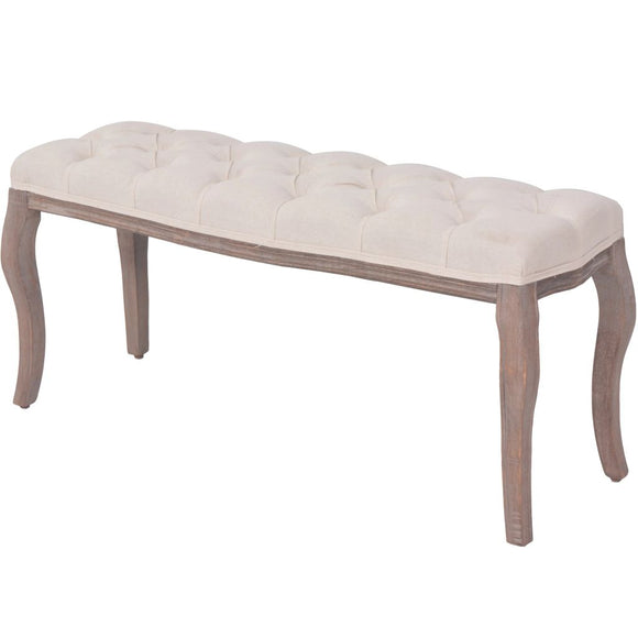NNEVL Bench Linen Solid Wood 110x38x48 cm Cream White