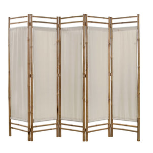 NNEVL Folding 5-Panel Room Divider Bamboo and Canvas 200 cm
