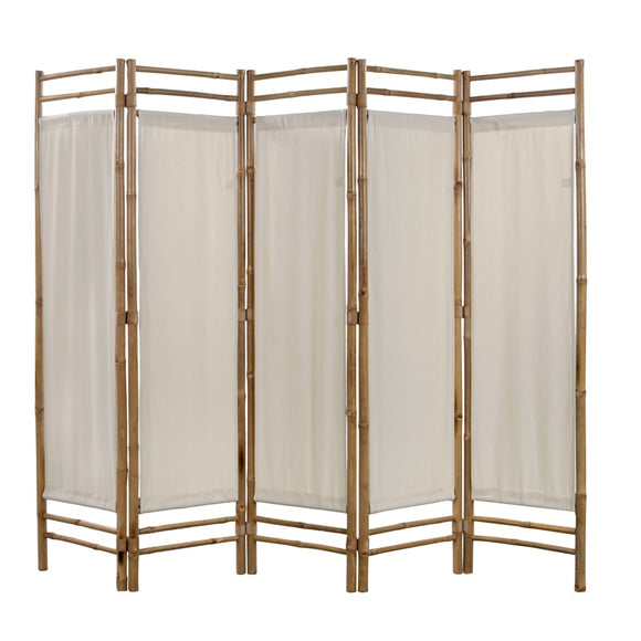 NNEVL Folding 5-Panel Room Divider Bamboo and Canvas 200 cm