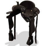 NNEVL Western Saddle, Headstall&Breast Collar Real Leather 15" Black