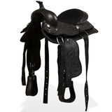NNEVL Western Saddle, Headstall&Breast Collar Real Leather 12" Black