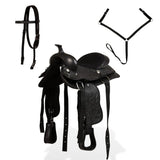 NNEVL Western Saddle, Headstall&Breast Collar Real Leather 12" Black