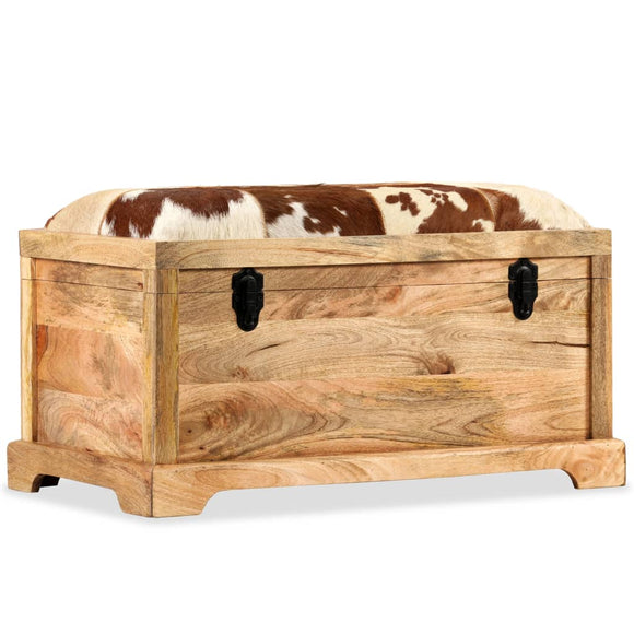 NNEVL Storage Bench Genuine Leather and Solid Mango Wood 80x44x44 cm