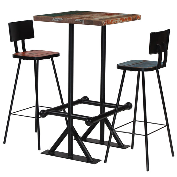 NNEVL Bar Set 3 Piece Solid Reclaimed Wood Multicolour