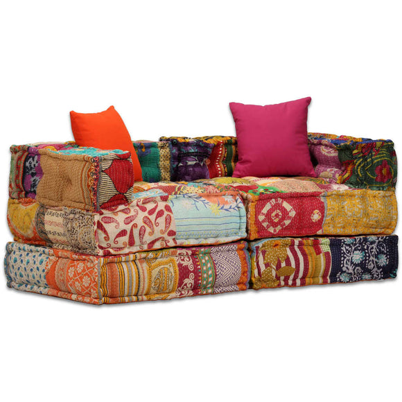 NNEVL 2-Seater Modular Pouffe Patchwork Fabric