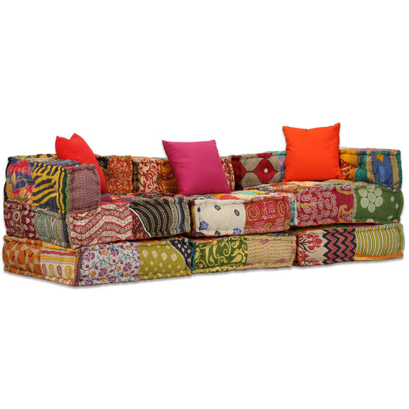 NNEVL 3-Seater Modular Pouffe Patchwork Fabric