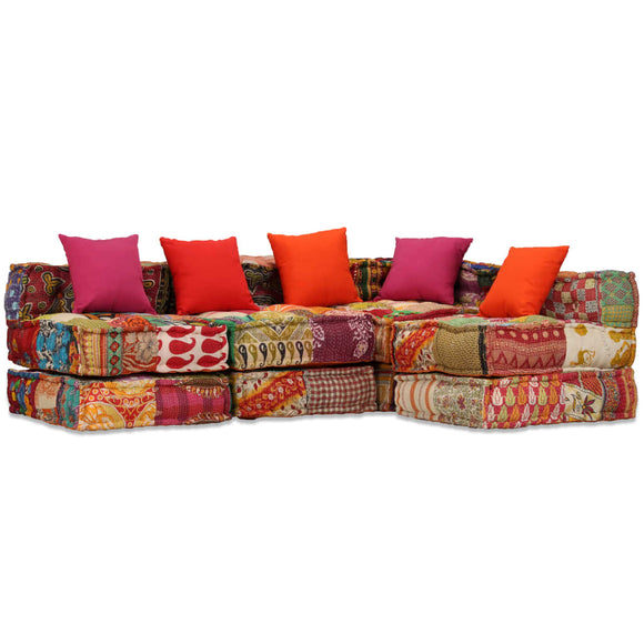 NNEVL 4-Seater Modular Pouffe Patchwork Fabric