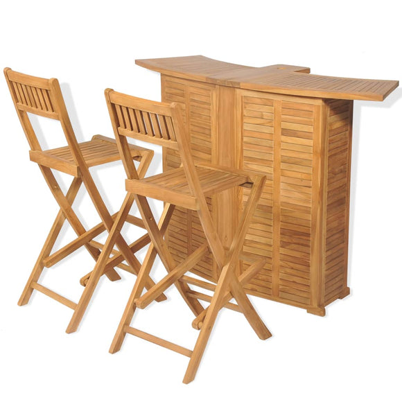NNEVL 3 Piece Bistro Set with Folding Chairs Solid Teak Wood