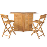NNEVL 3 Piece Bistro Set with Folding Chairs Solid Teak Wood
