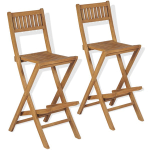 NNEVL Folding Outdoor Bar Stools 2 pcs Solid Teak Wood