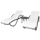 NNEVL Sun Loungers 2 pcs with Table Poly Rattan Black (42884+42886)