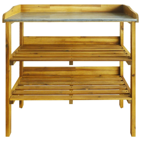 NNEVL Potting Bench with 2 Shelves Solid Acacia Wood and Zinc