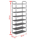NNEVL Shoe Rack with 8 Shelves Metal and Non-woven Fabric Black