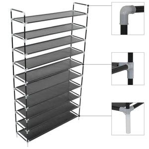 NNEVL Shoe Rack with 10 Shelves Metal and Non-woven Fabric Black