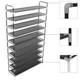 NNEVL Shoe Rack with 10 Shelves Metal and Non-woven Fabric Black