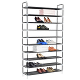 NNEVL Shoe Rack with 10 Shelves Metal and Non-woven Fabric Black