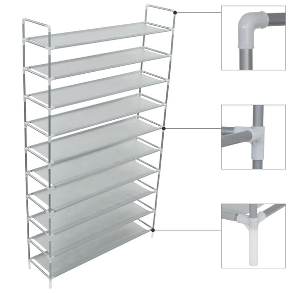 NNEVL Shoe Rack with 10 Shelves Metal and Non-woven Fabric Silver
