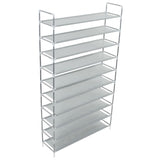 NNEVL Shoe Rack with 10 Shelves Metal and Non-woven Fabric Silver