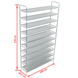 NNEVL Shoe Rack with 10 Shelves Metal and Non-woven Fabric Silver