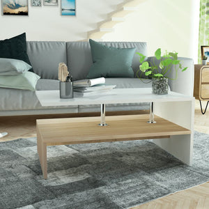 NNEVL Coffee Table Chipboard 90x59x42 cm Oak and White