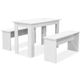NNEVL Dining Table and Benches 3 Pieces Engineered Wood White