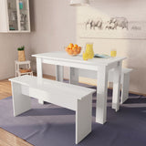 NNEVL Dining Table and Benches 3 Pieces Engineered Wood White