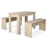 NNEVL Dining Table and Benches 3 Pieces Engineered Wood Oak