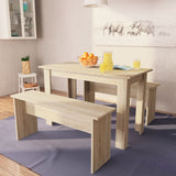 NNEVL Dining Table and Benches 3 Pieces Engineered Wood Oak