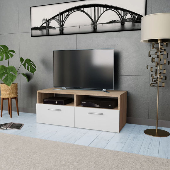 NNEVL TV Cabinet Chipboard 95x35x36 cm Oak and White