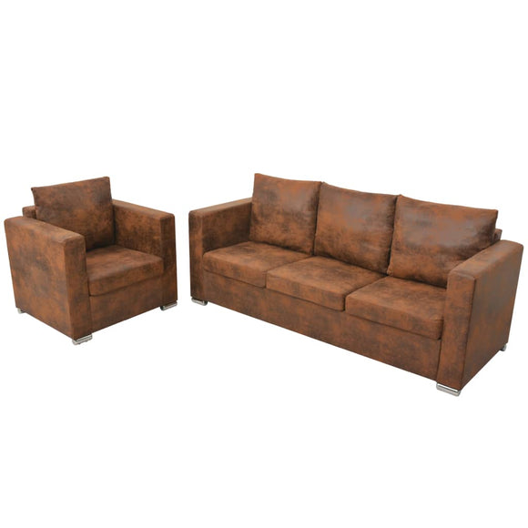 NNEVL Sofa Set 2 Pieces Artificial Suede Leather