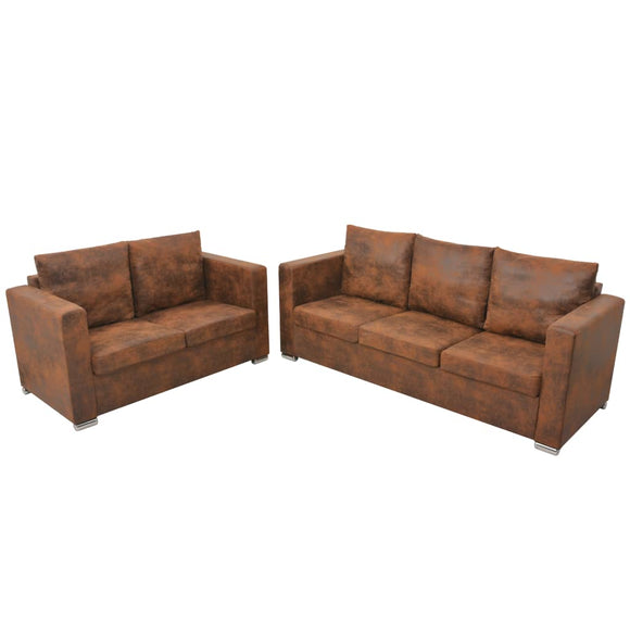 NNEVL Sofa Set 2 Pieces Artificial Suede Leather