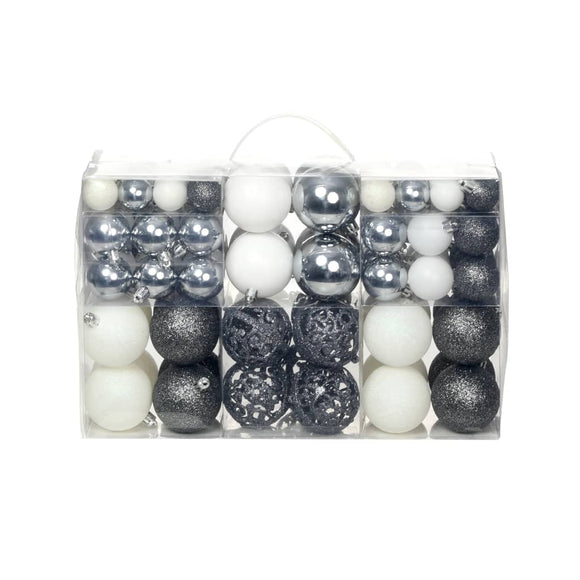 NNEVL 100 Piece Christmas Ball Set 3/4/6 cm White/Grey