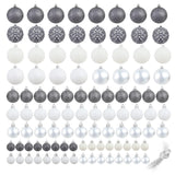 NNEVL 100 Piece Christmas Ball Set 3/4/6 cm White/Grey