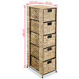 NNEVL Storage Unit with 5 Baskets 25.5x37x100 cm Water Hyacinth