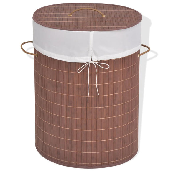 NNEVL Bamboo Laundry Bin Oval Brown