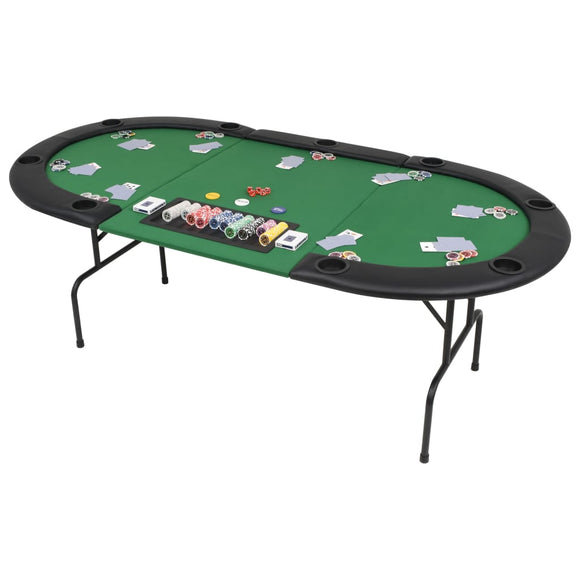 NNEVL 9-Player Folding Poker Table 3 Fold Oval Green