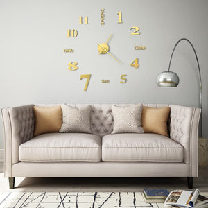 NNEVL 3D Wall Clock Modern Design 100 cm XXL Gold