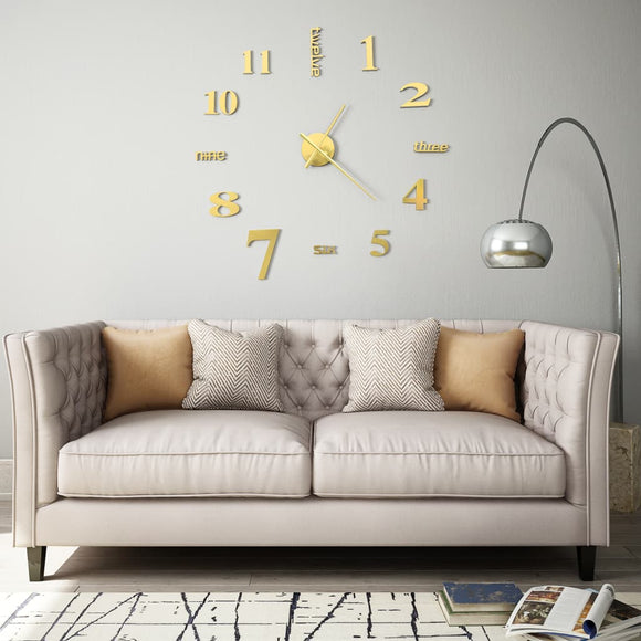 NNEVL 3D Wall Clock Modern Design 100 cm XXL Gold