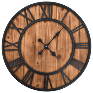 NNEVL Vintage Wall Clock with Quartz Movement Wood and Metal 60 cm XXL